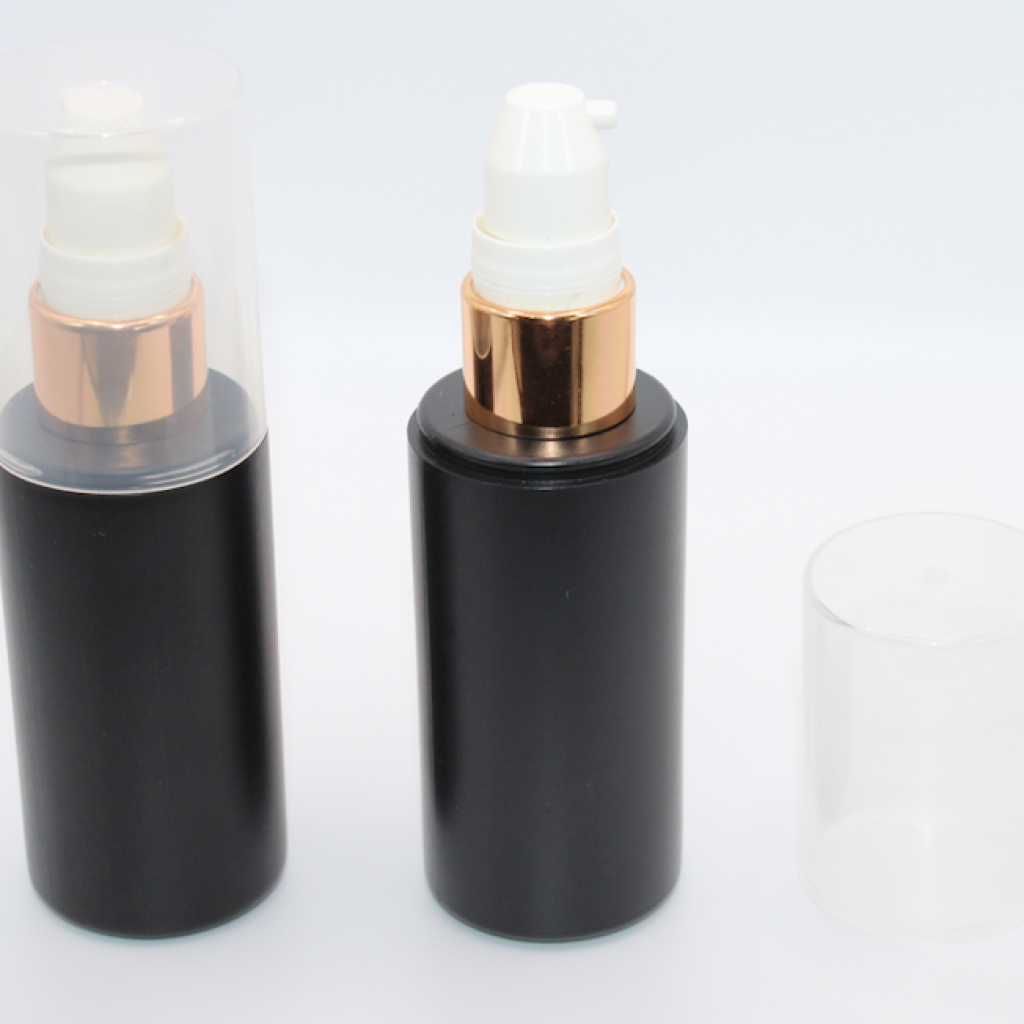 Black HDPE Bottle 65 ml, 18_415, w_ Natural PP over cap, dia. 36 mm, height 116 mm,